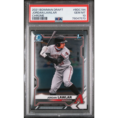 PSA 10 Jordan Lawlar 2021 Bowman Draft Chrome Rookie Card baseball card