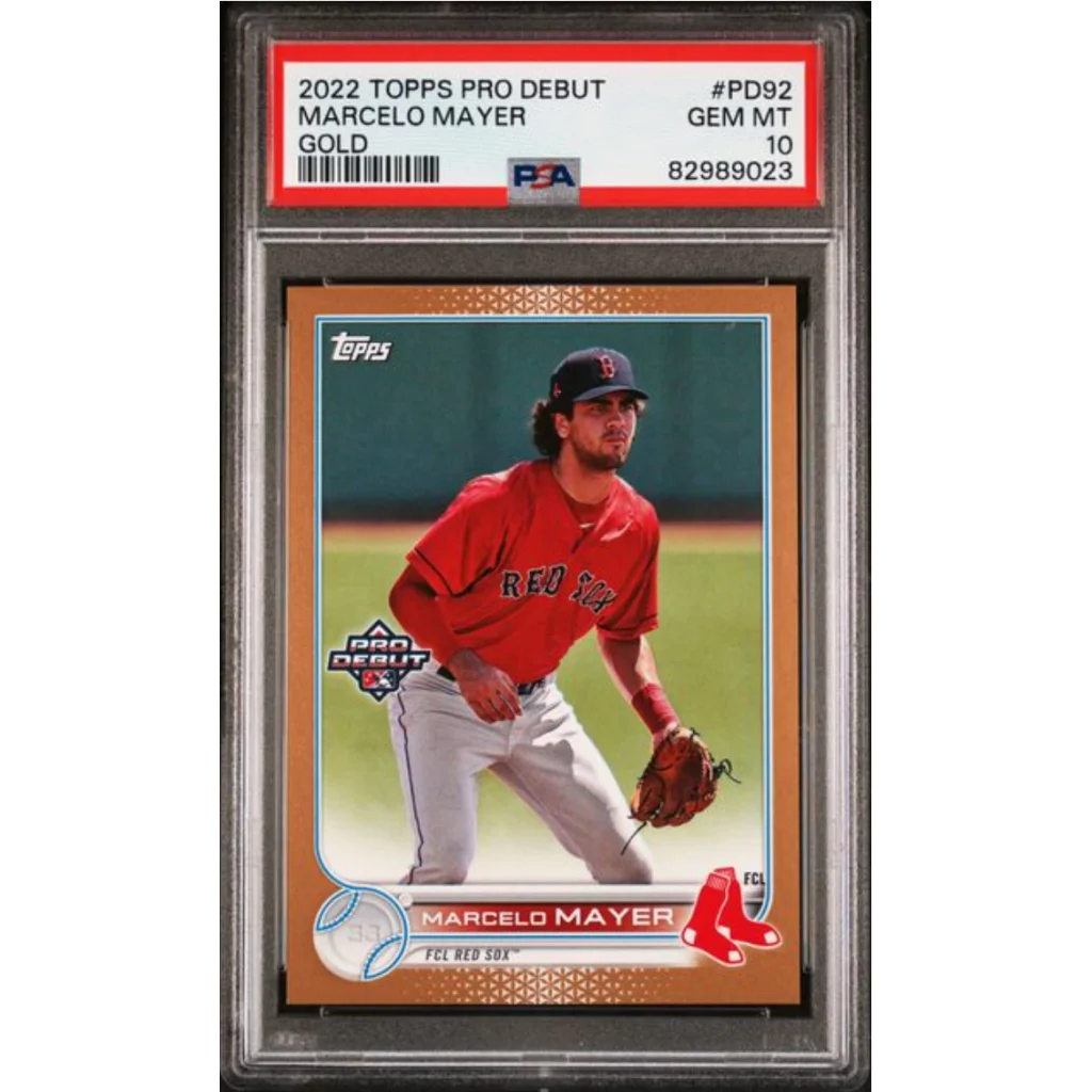 PSA 10 graded 2022 Topps Gold Marcelo Mayer rookie card 84/96