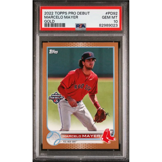 PSA 10 graded 2022 Topps Gold Marcelo Mayer rookie card 84/96