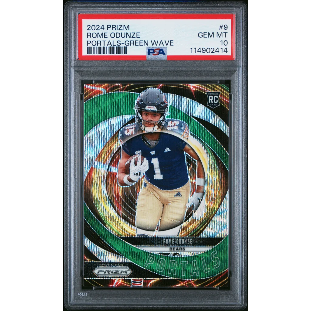 Rome Odunze 2024 Prizm Portals Green Wave Rookie Card graded PSA 10 GEM MT