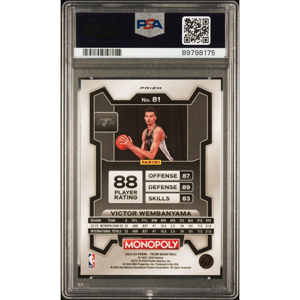 PSA 10 Victor Wembanyama Purple Prizm Monopoly Rookie Card