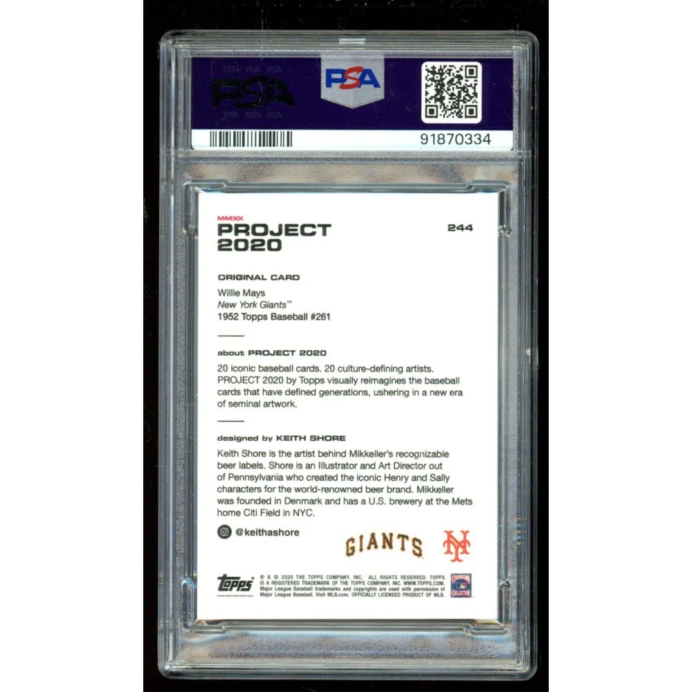 Graded Willie Mays 1952 Topps Baseball Card from Project 2020 in PSA 10 condition