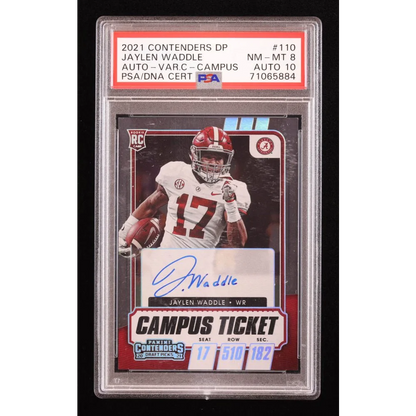 Graded 2021 Contenders DP Jaylen Waddle autographed rookie football card in PSA 8 condition
