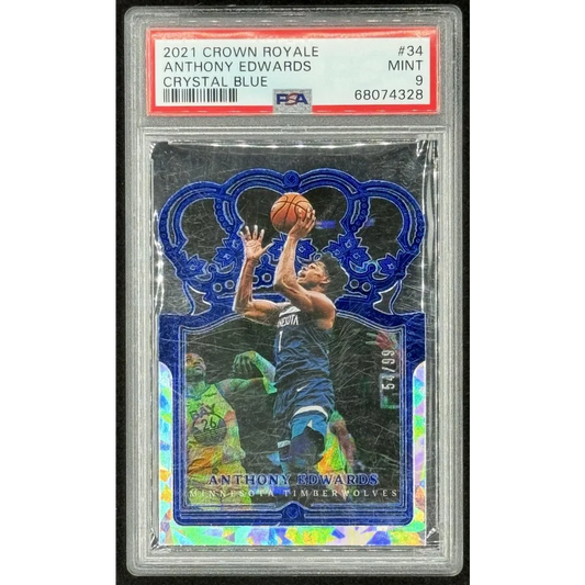 Graded 2021 Crown Royale Anthony Edwards Crystal Blue Rookie Card in PSA 9 condition