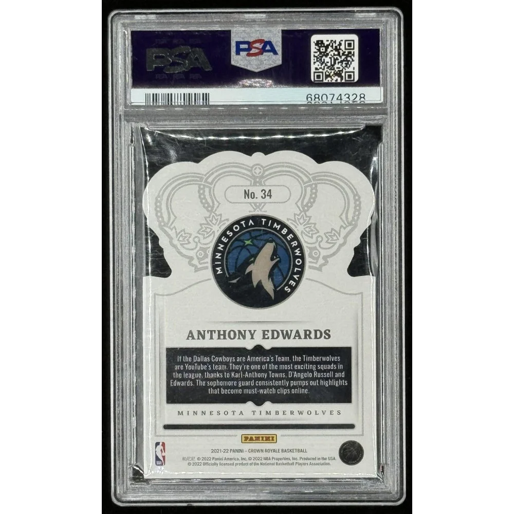 Graded PSA 9 Anthony Edwards 2021 Crown Royale Crystal Blue Rookie Card