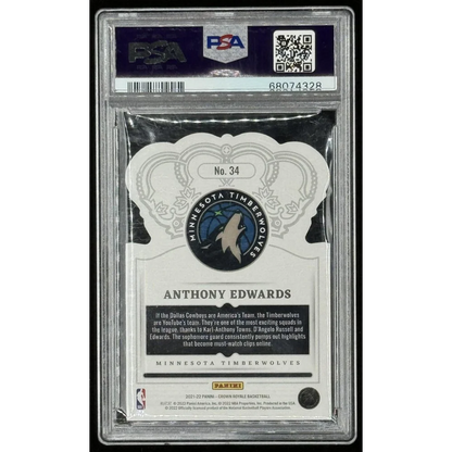 Graded PSA 9 Anthony Edwards 2021 Crown Royale Crystal Blue Rookie Card