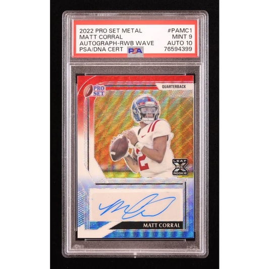 2022 Pro Set Metal Matt Corral Autograph RWB Wave football card PSA 9 Ole Miss Rebels