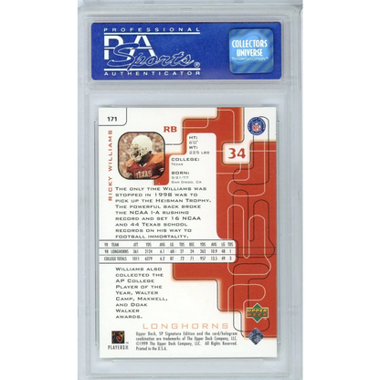 PSA 9 Mint 1999 SP Signature Ricky Williams Football Card #171 alt text