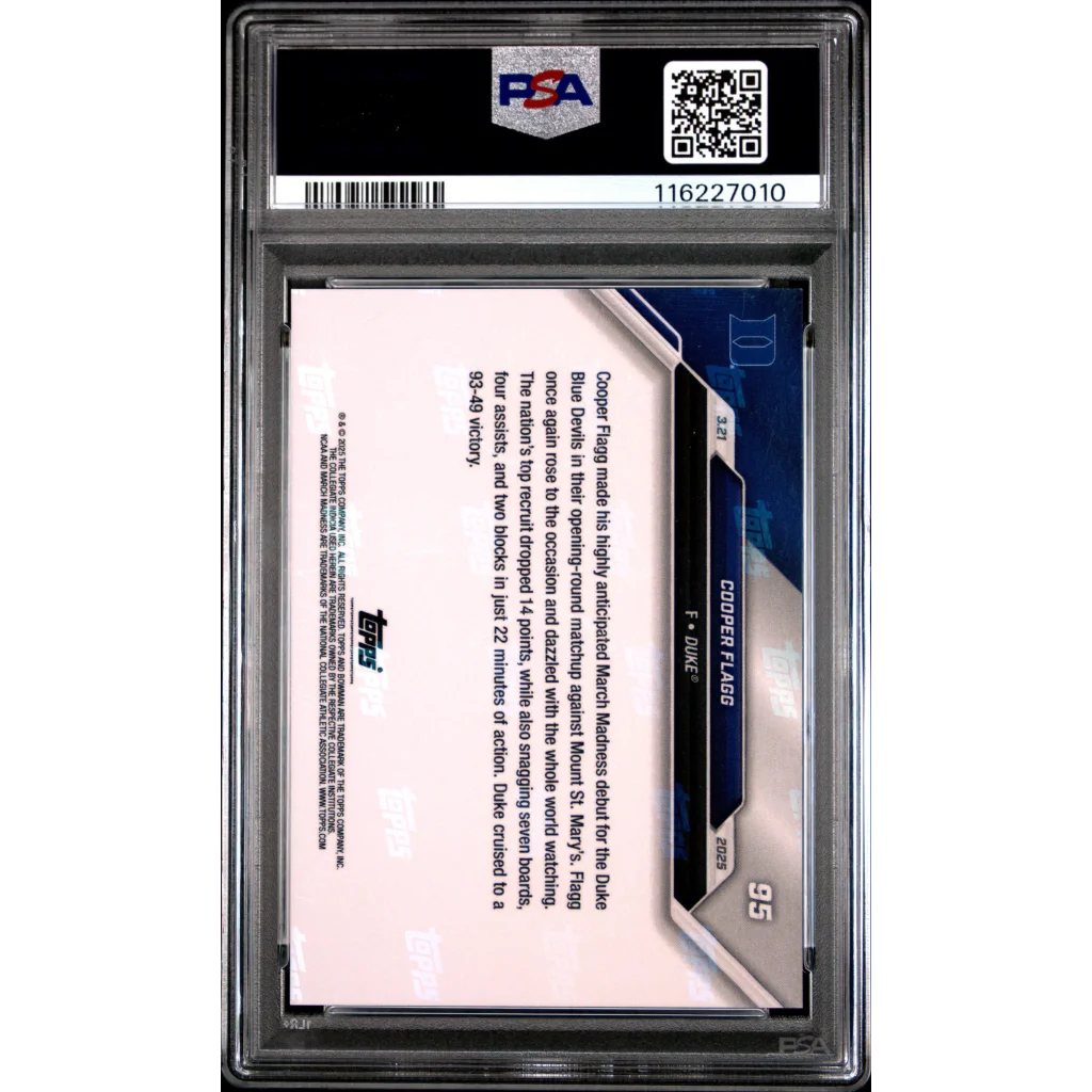 PSA 95 Cooper Flagg holographic Duke rookie card with blue border