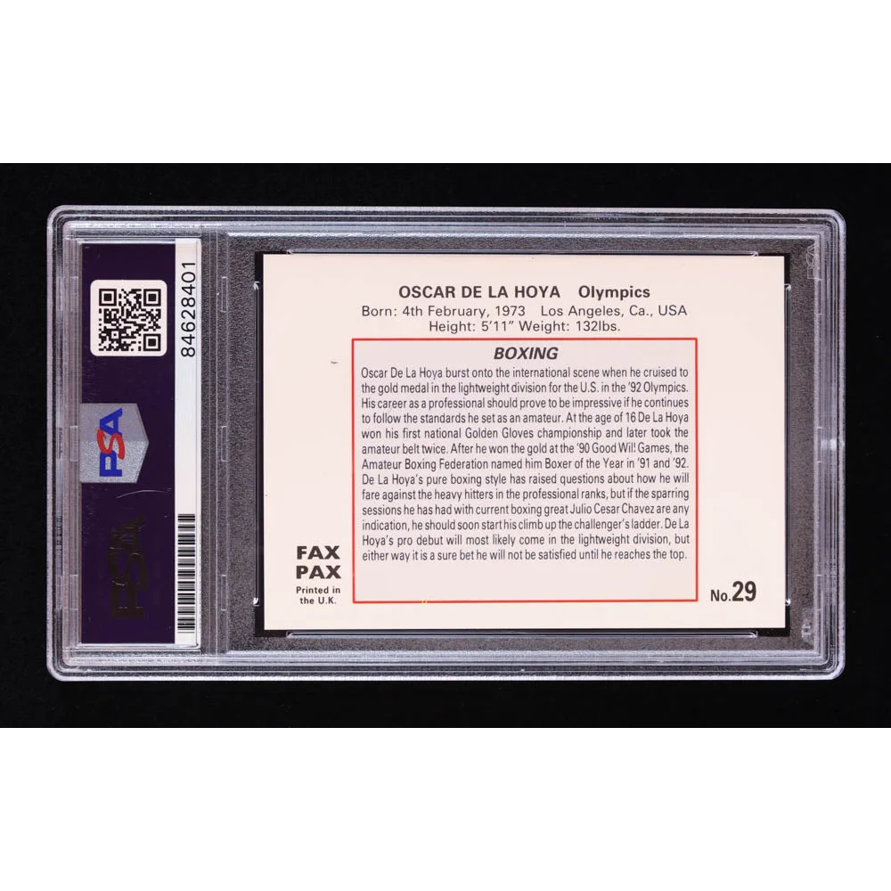 PSA Authenticated Oscar De La Hoya signed boxing card with graded Oscar De La Hoya boxing card