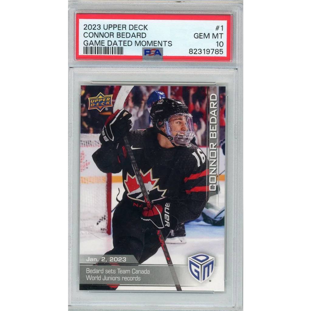 Gem Mint 10 Connor Bedard 2023 Upper Deck Rookie Card hockey card image