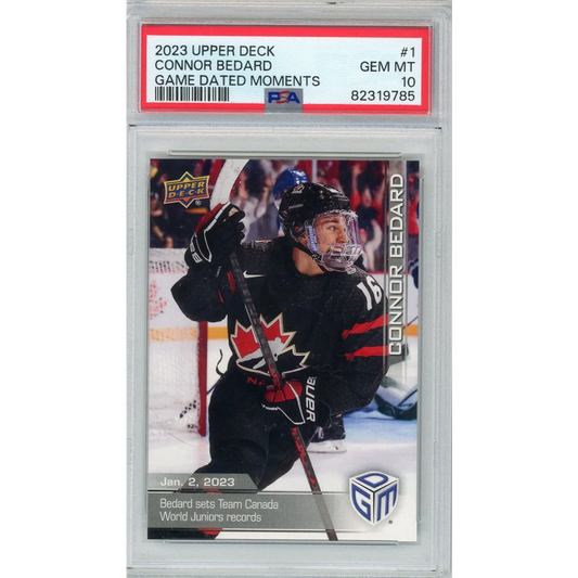 Gem Mint 10 Connor Bedard 2023 Upper Deck Rookie Card hockey card image