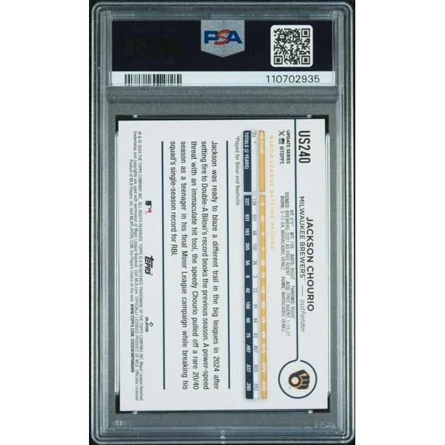 PSA Gem Mint 10 Jackson Chourio 2023 Topps Baseball Card