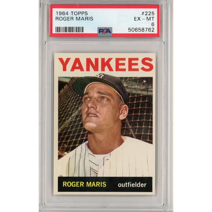 PSA graded 1964 Topps Roger Maris baseball card in a product display