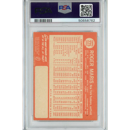 Vintage PSA graded 1964 Topps Roger Maris baseball card in great condition