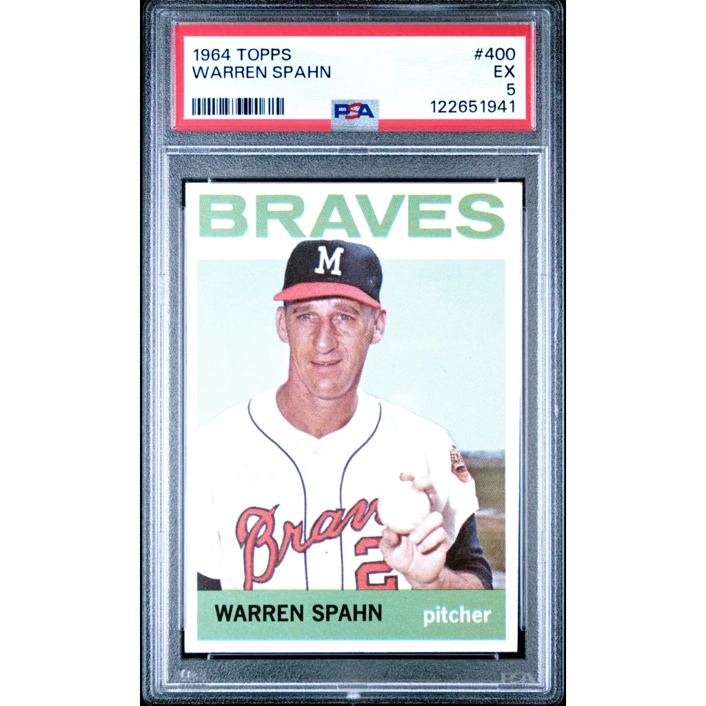 PSA graded 1964 Topps Warren Spahn card, EX 5 in holder