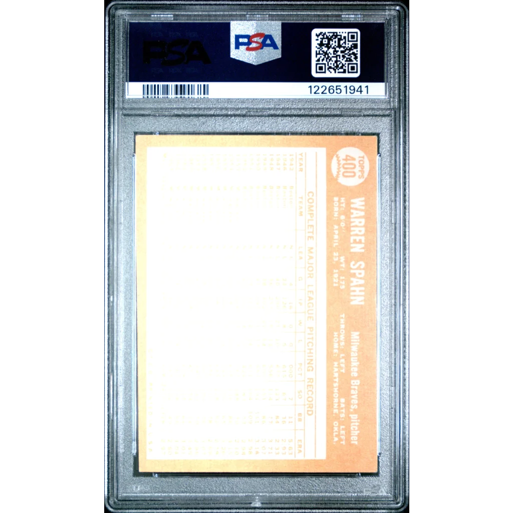 PSA graded 1964 Warren Spahn card in 1980 Topps holder with clear cover