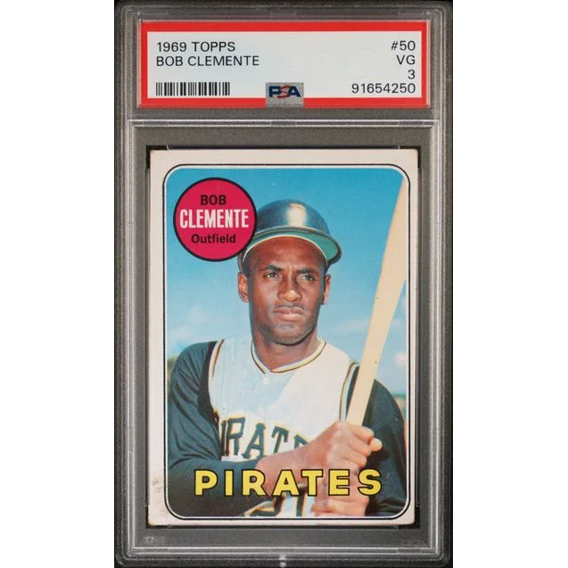 1969 Topps Bob Clemente baseball card in green and white uniform with black lettering