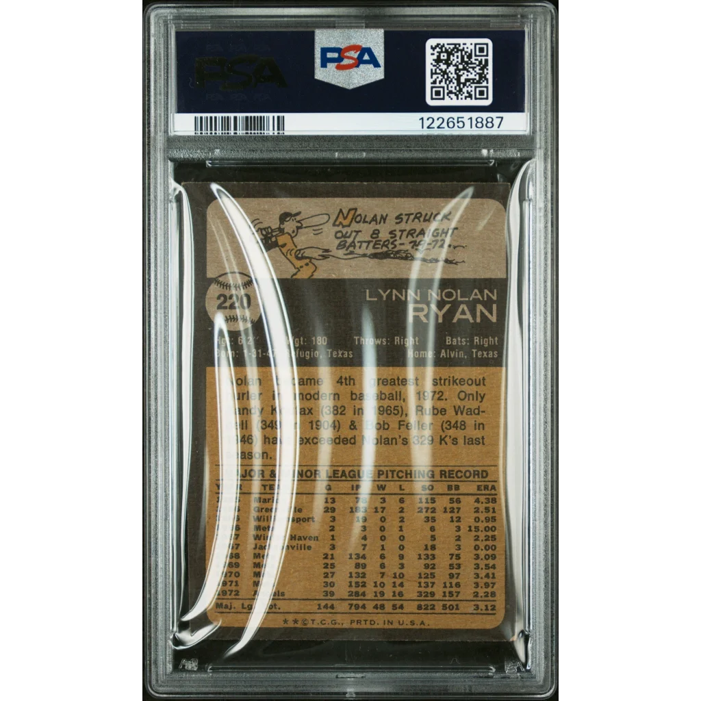 PSA graded 1973 Topps Nolan Ryan card 220 in protective sleeve