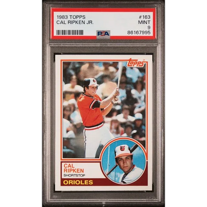 1983 Topps Cal Ripken Jr baseball card graded by PSA on display