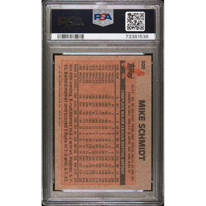Graded 1983 Topps Mike Schmidt Baseball Card PSA NM 7 on display