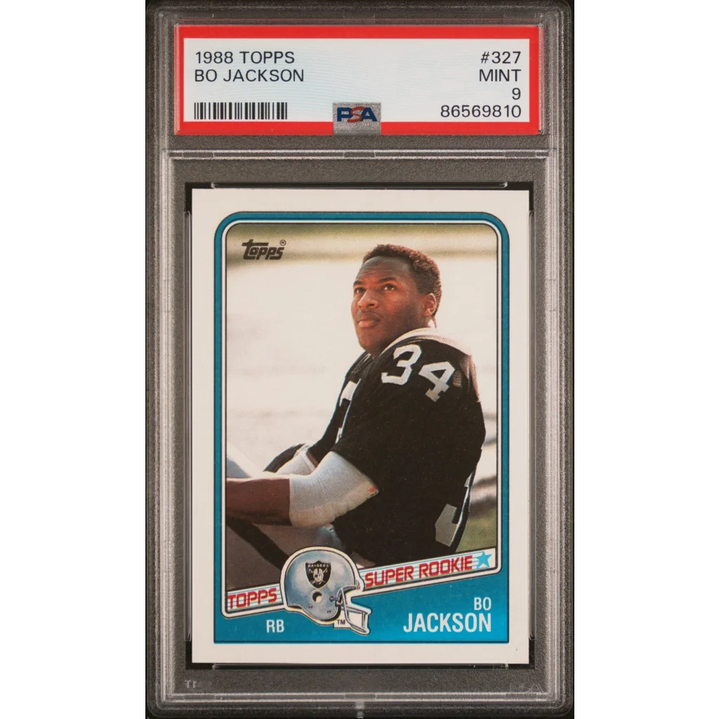 Mint condition 1988 Topps Bo Jackson football card in PSA graded 1986 Topps Rookie set