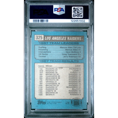 PSA graded 1988 Topps Bo Jackson Raiders team leaders card