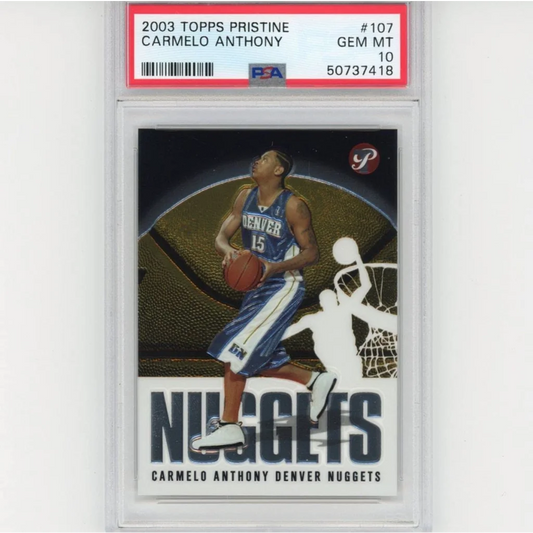 Graded 2003 Topps Pristine Carmelo Anthony rookie basketball card in PSA holder