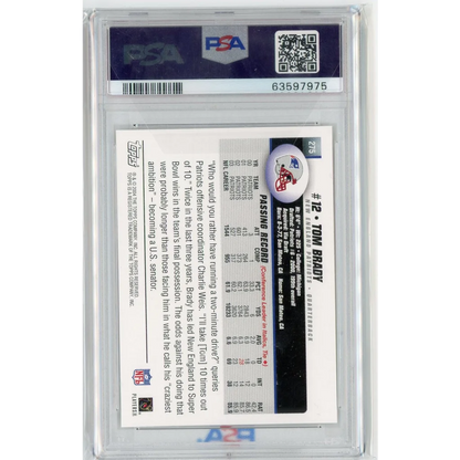 Graded 2004 Topps Tom Brady football card in PSA case for collectors