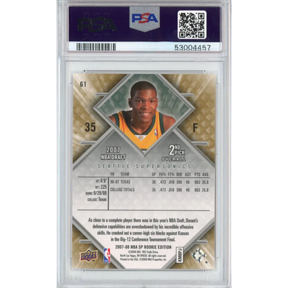 High-quality PSA graded 2007-08 Kevin Durant SP Rookie Edition basketball card display