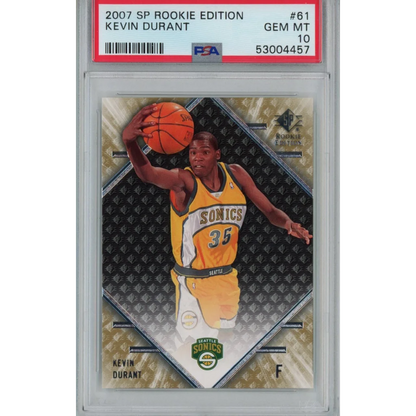 PSA graded 2007 Kevin Durant SP Rookie Edition basketball card on display