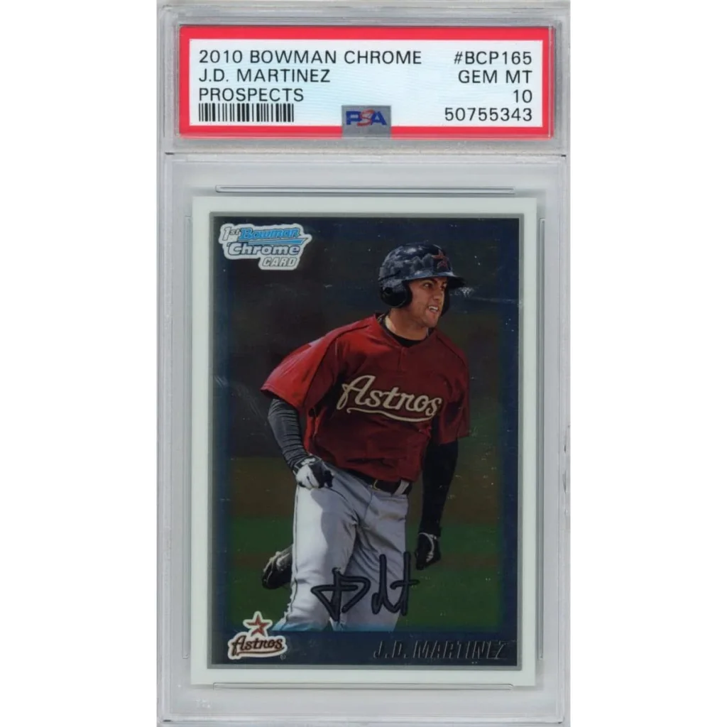 Close-up of PSA Graded 2010 Bowman Chrome J.D. baseball card collectible