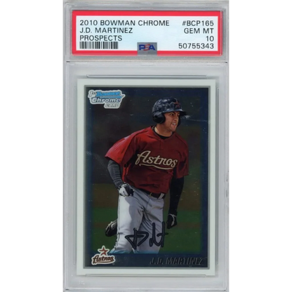 Close-up of PSA Graded 2010 Bowman Chrome J.D. baseball card collectible