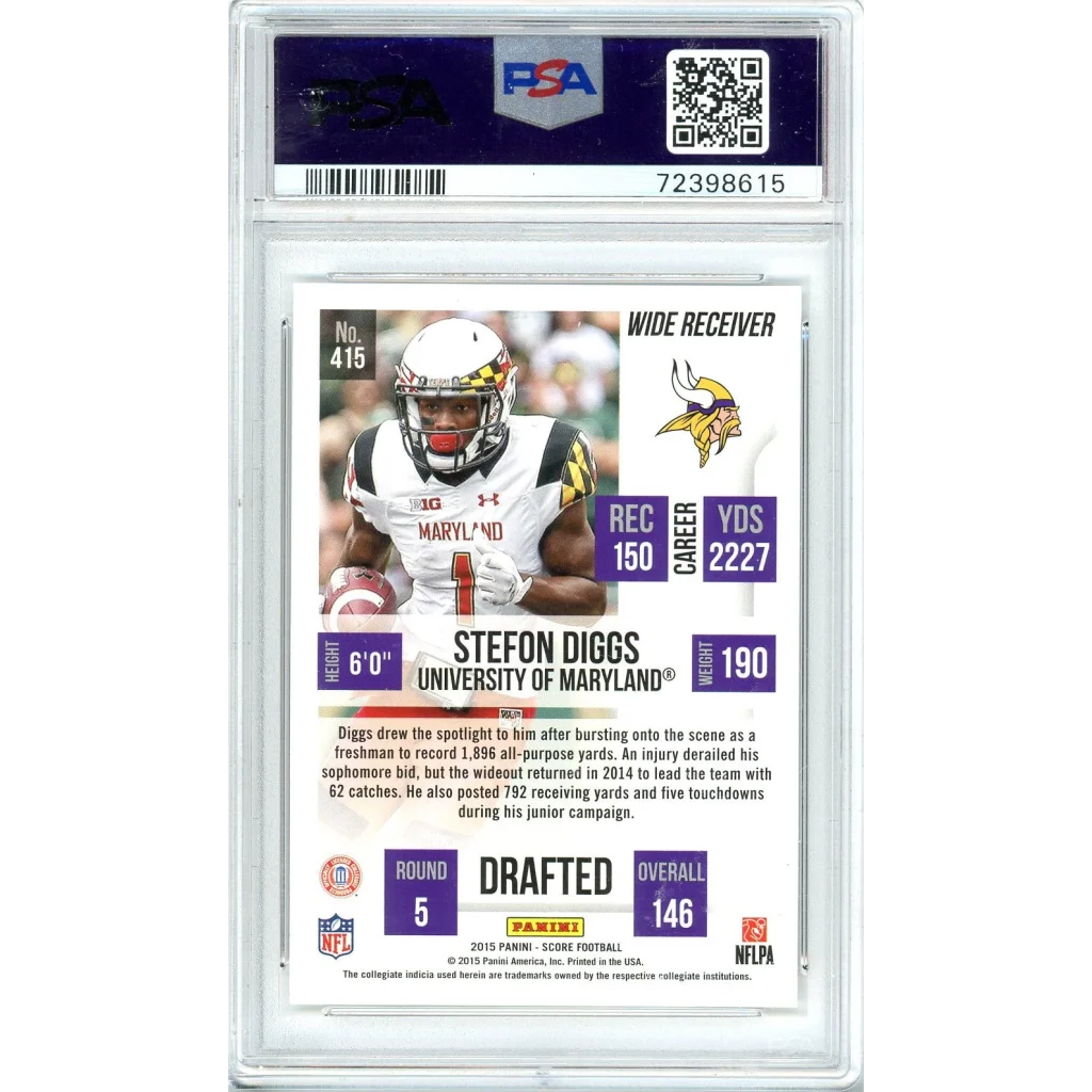 2015 Panini NFL football card of Stefon Diggs, Minnesota Vikings rookie card