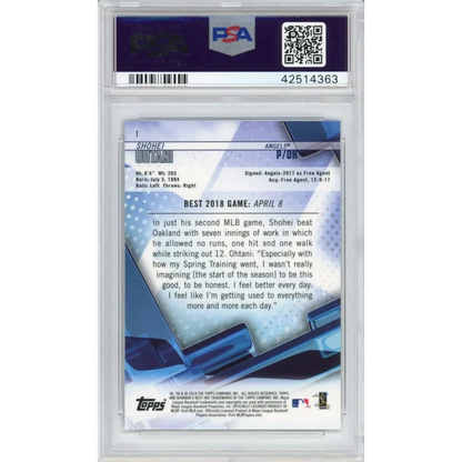 PSA graded 2018 Bowman’s Best Shohei Ohtani rookie card with blue white design
