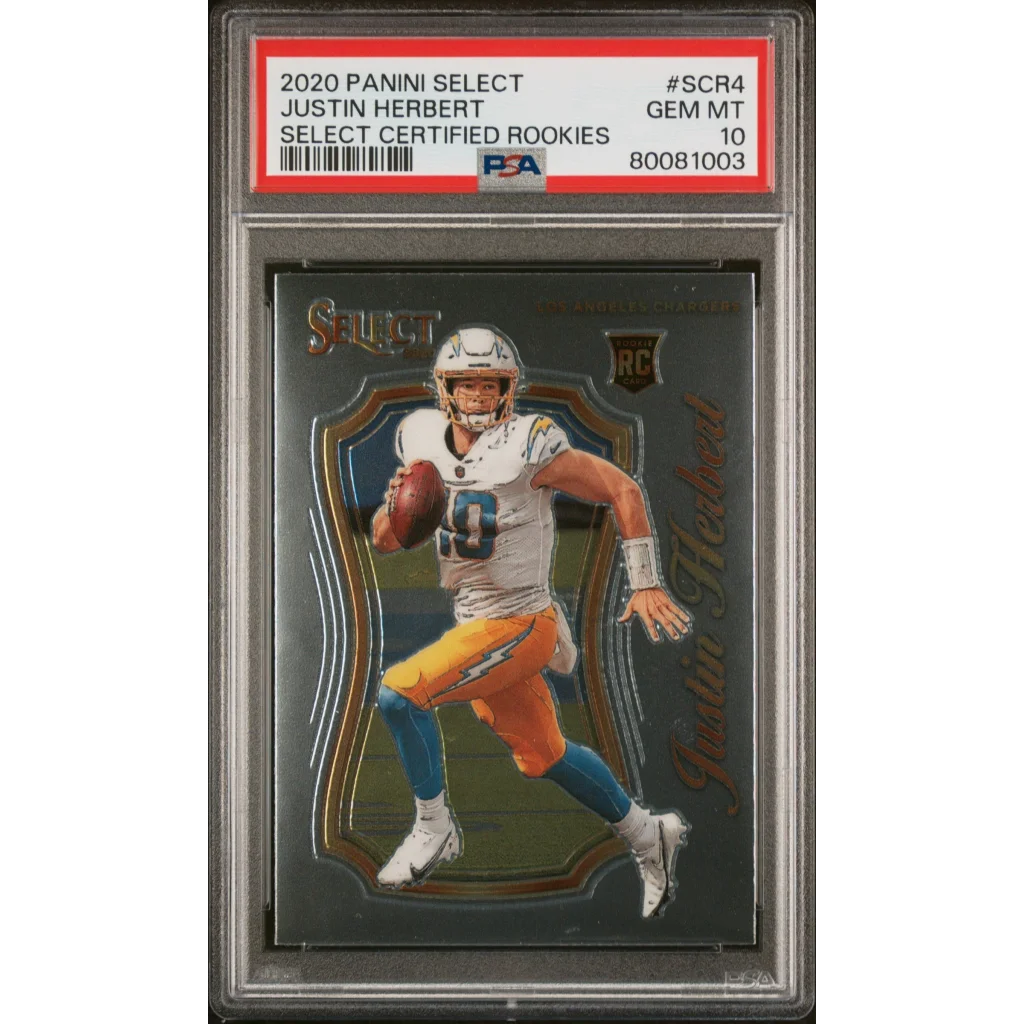 PSA graded 2020 Panini Select Justin Herbert rookie card silver gold design