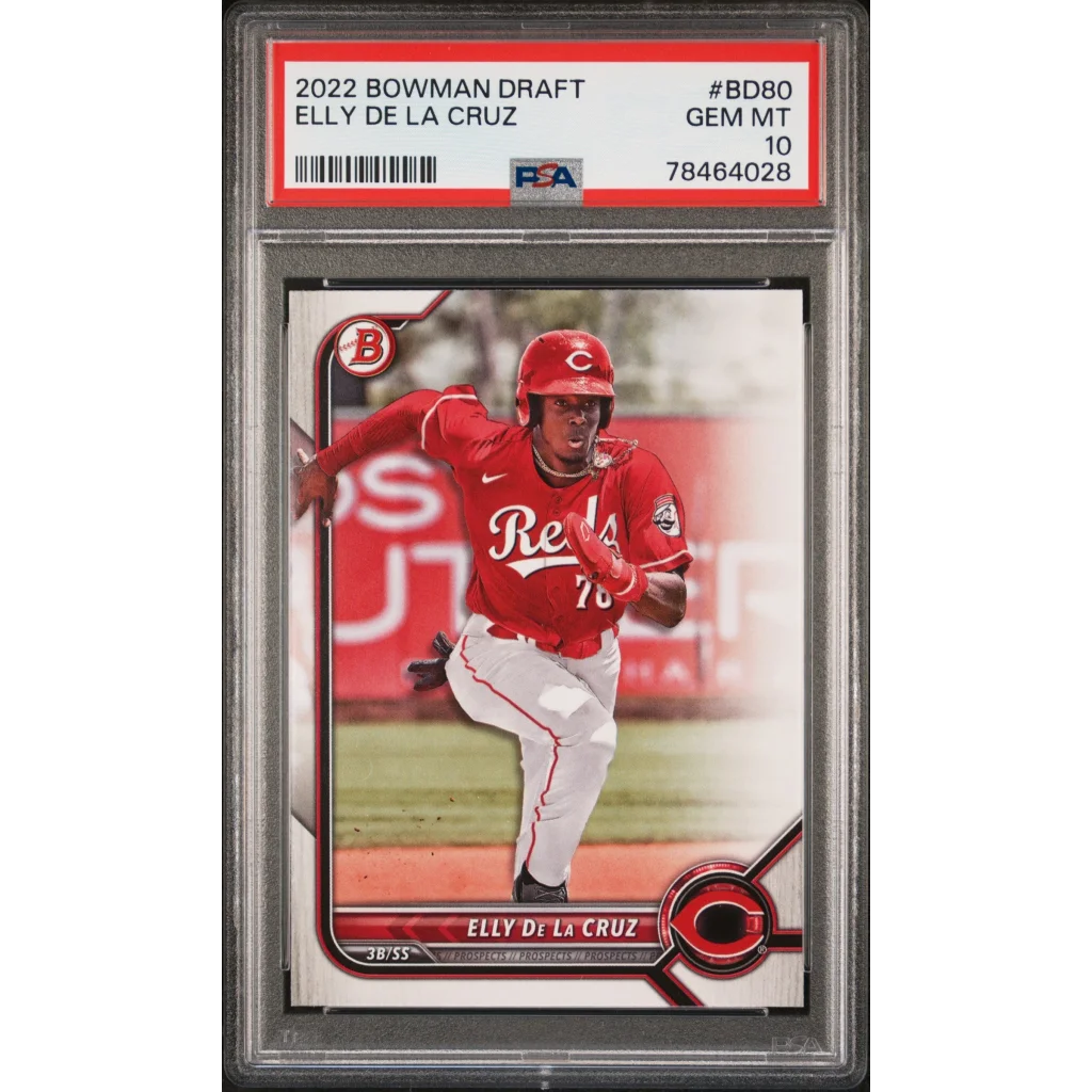 PSA Graded 2022 Bowman Draft Elly De La Cruz baseball card showing its grade and design