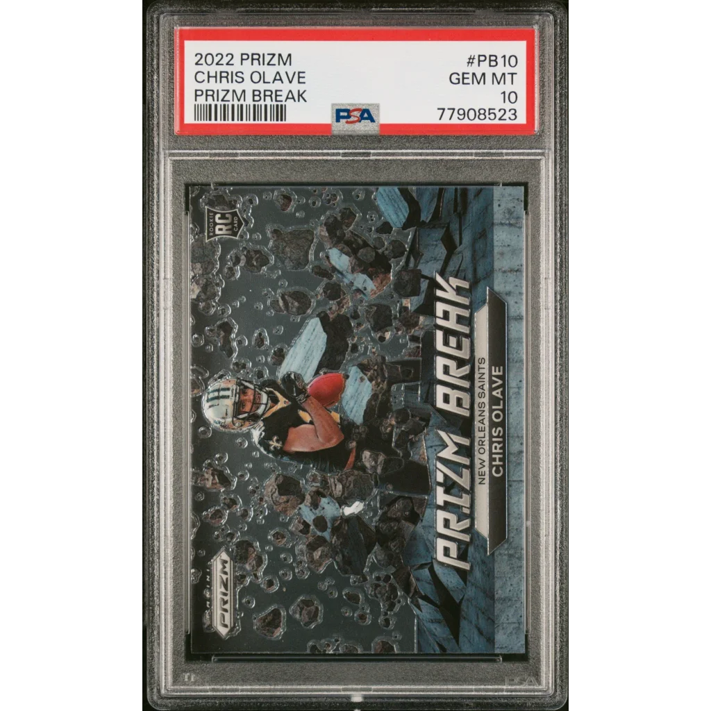 PSA Graded 2022 Prizm Break Chris Olave football card showing its A grade