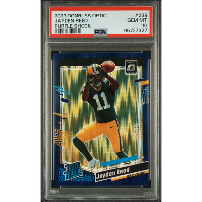 PSA Graded 2023 Donruss Optic Jayden Reed Purple Shock Football Card