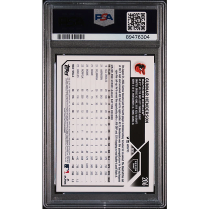 PSA graded 2023 Topps Gunnar Henderson baseball card on display