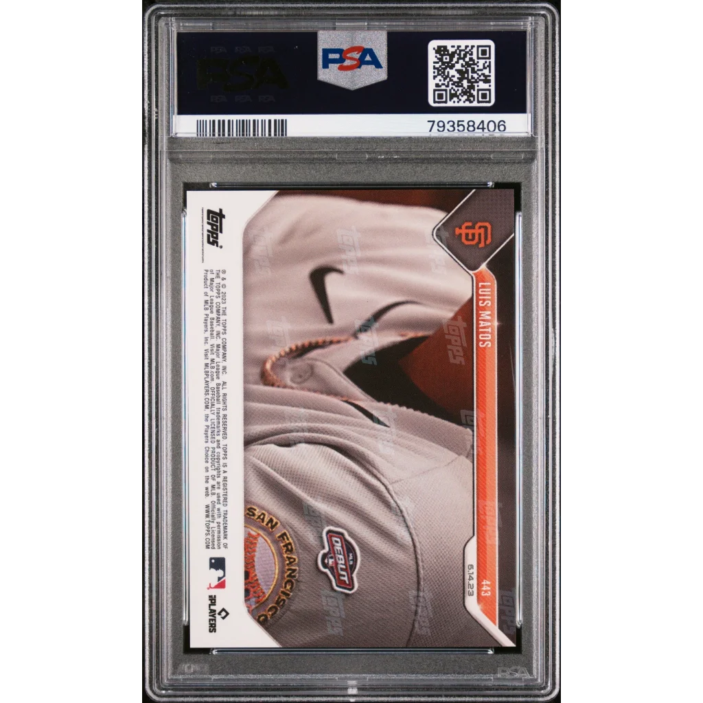 Graded 2023 Topps Now Luis Matos Baseball Card in PSA case