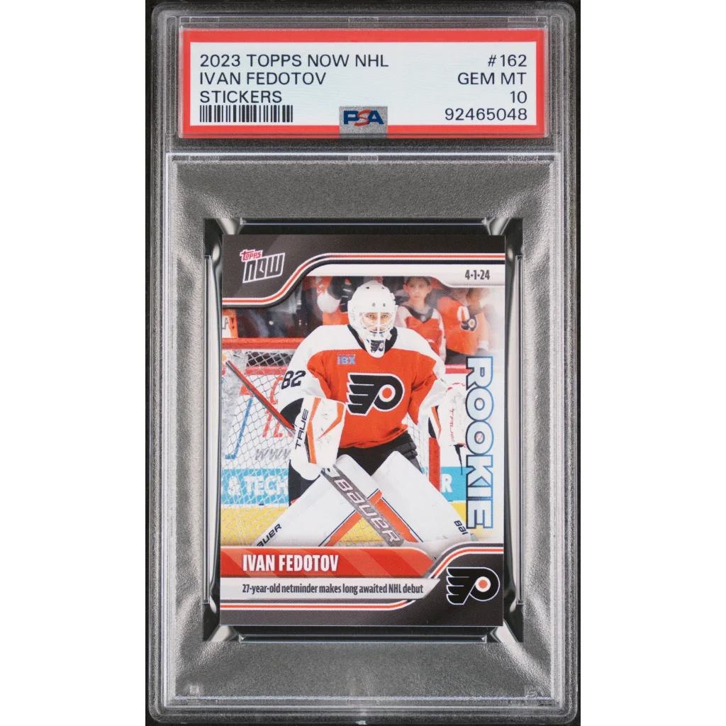 PSA Graded 2023 Topps Now NHL Ivan Fedotov hockey card on display