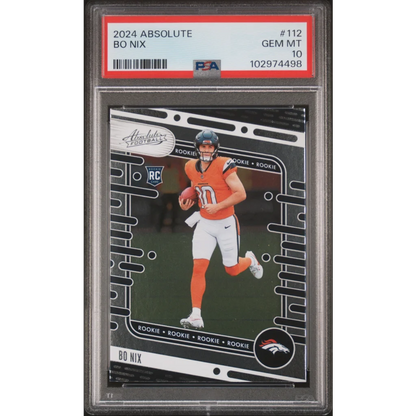 A graded 2024 Absolute Bo Nix rookie football card in PSA holder