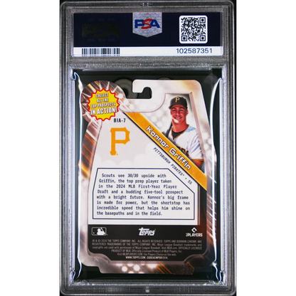 Konnor Griffin PSA graded 2024 Bowman Draft baseball card in action shot