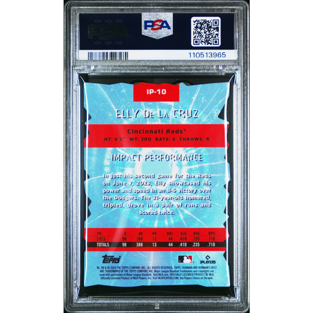 Graded 2024 Bowman’s Best Elly De La Cruz Impact Players baseball card in product display
