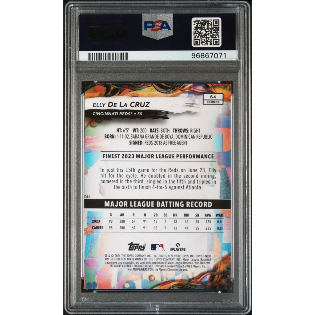 PSA Graded 2024 Finest Elly De La Cruz Baseball Card in protective slab
