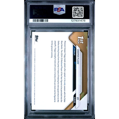 PSA graded 2025 Topps Now Cooper Flagg gold black draft card with player stats