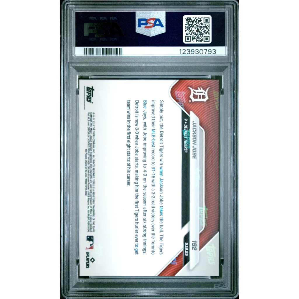 PSA graded 2025 Topps Now Jackson Jobe mint baseball card