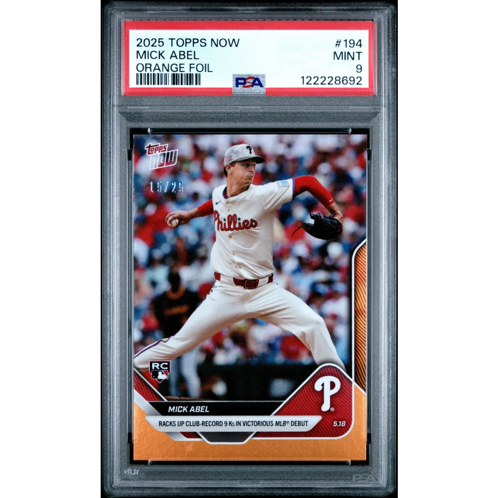 Mint PSA graded 2025 Topps Now Mick Abel orange foil card #194