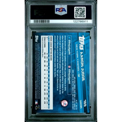 PSA graded Aaron Judge Topps Chrome rookie card, 1985 blue white design